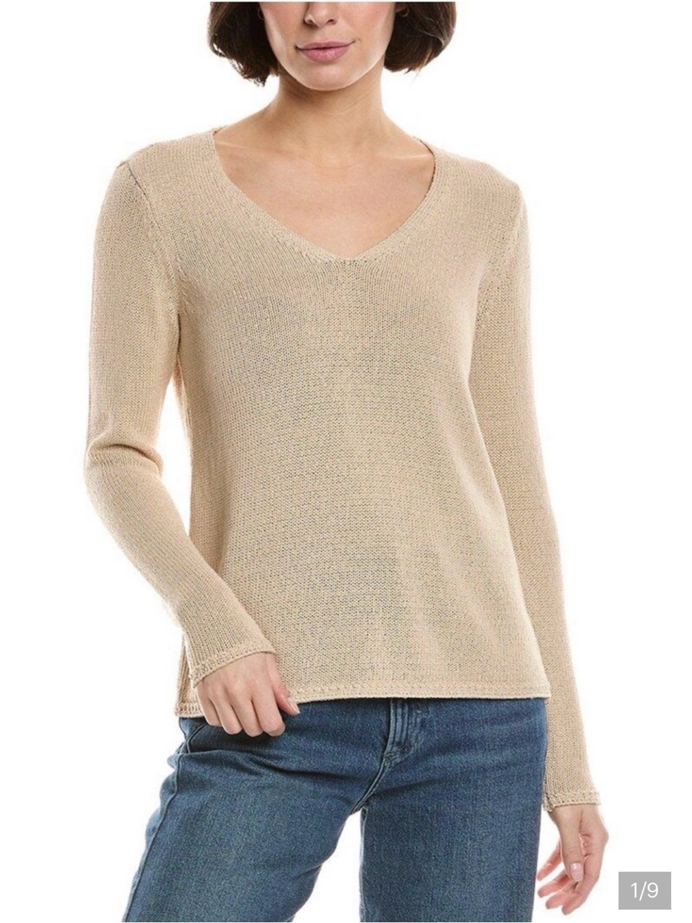 J. McLaughlin Beige V-Neck Knit Sweater